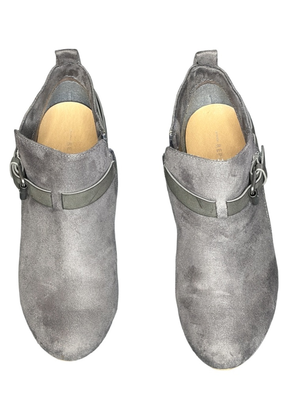 Report Gray Suede Ankle Booties with Decorative Strap